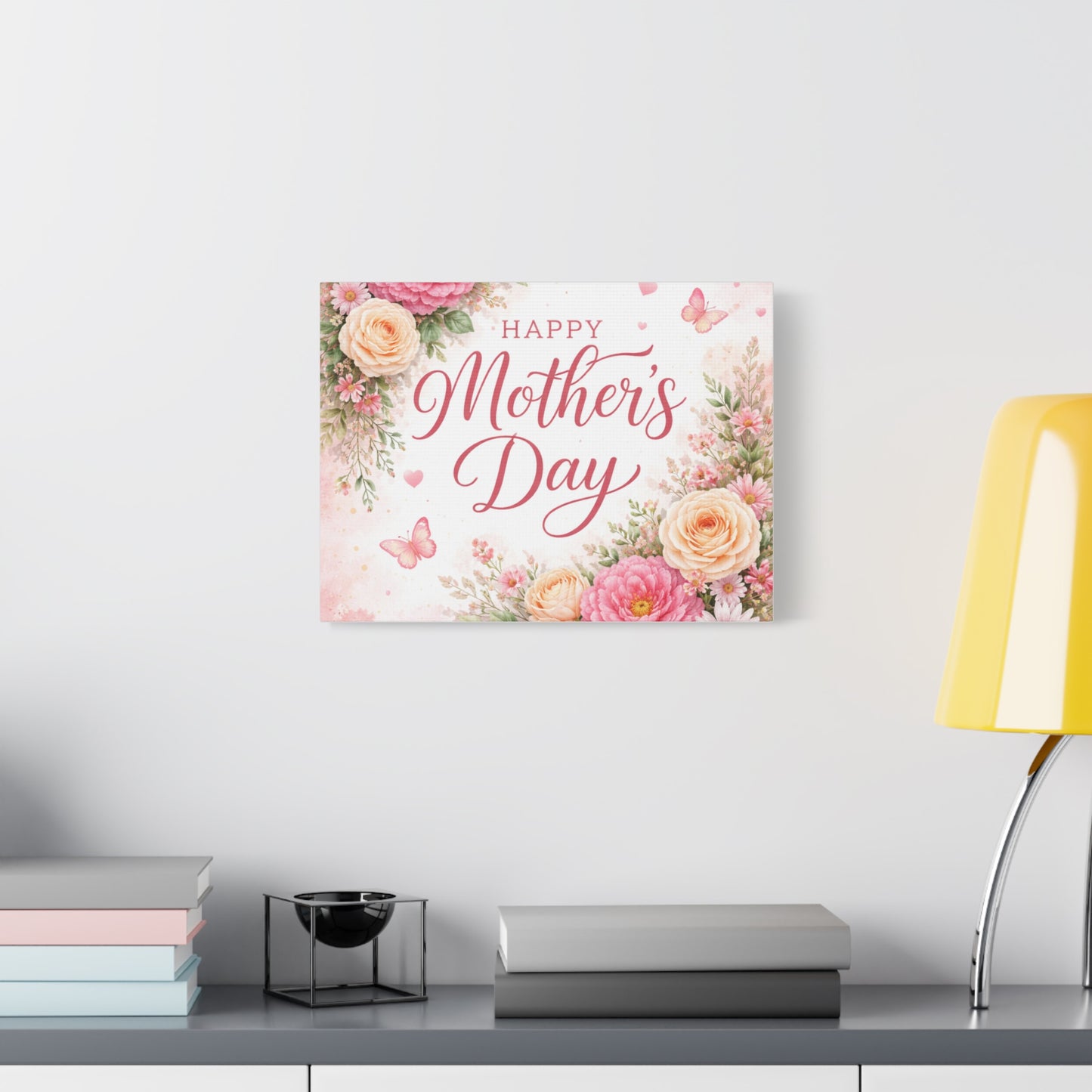 Mother's Day Canvas Wall Art - "Happy Mother's Day" Floral Stretched Matte Print