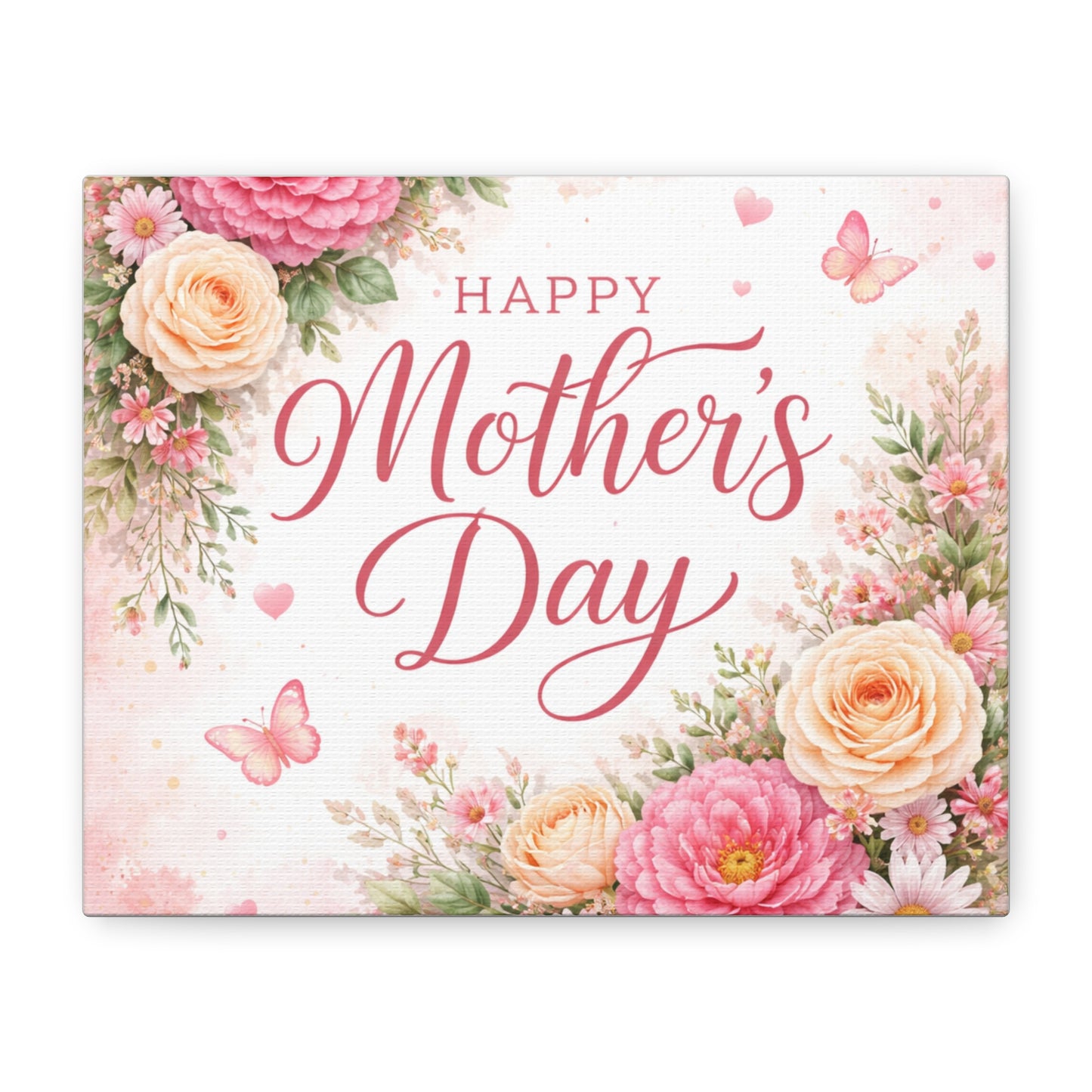 Mother's Day Canvas Wall Art - "Happy Mother's Day" Floral Stretched Matte Print