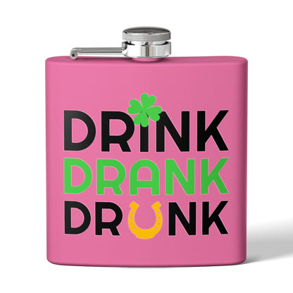 Stainless Flask — "Drink Drank Drunk" St. Patrick's Day 6oz Hip Flask