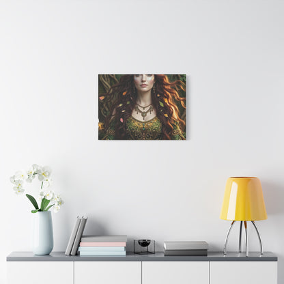 Forest Goddess Canvas Print – Ethereal Redhead Portrait Matte Stretched Wall Art