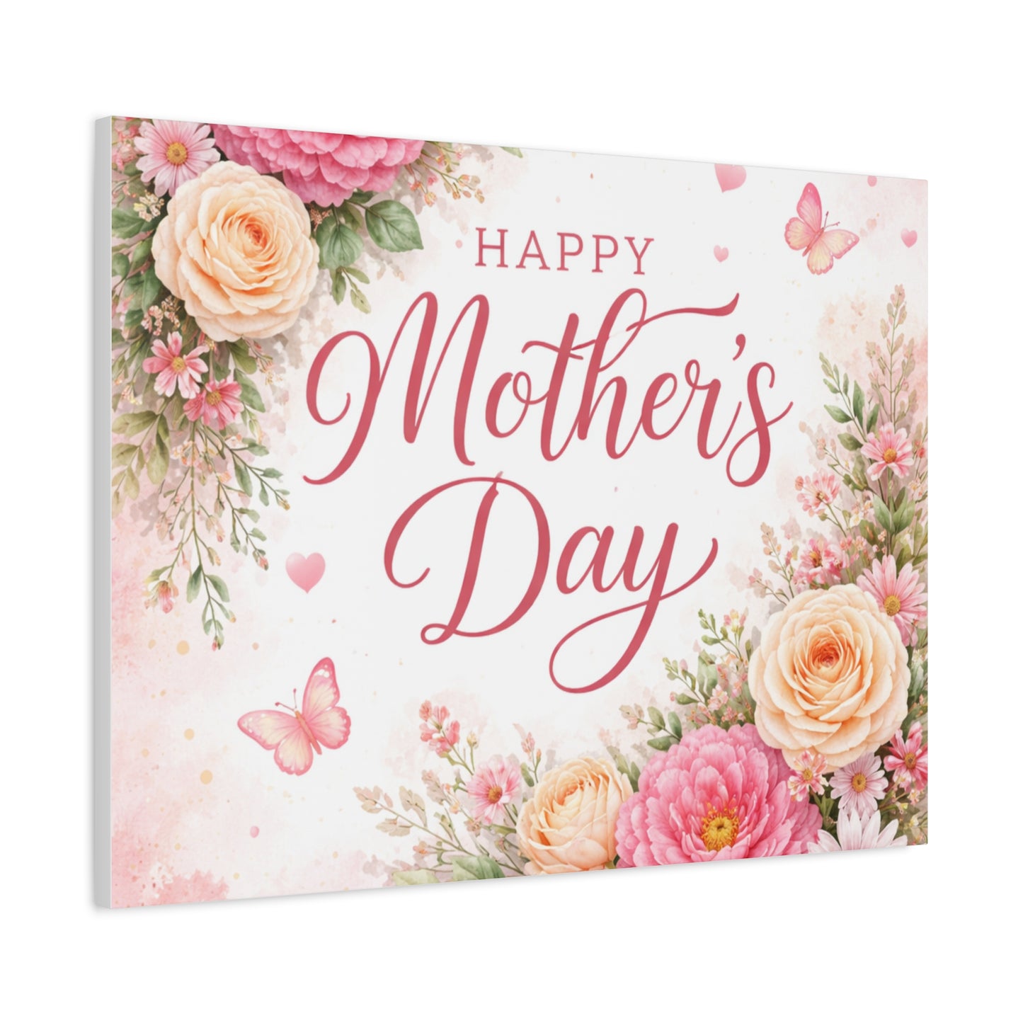 Mother's Day Canvas Wall Art - "Happy Mother's Day" Floral Stretched Matte Print
