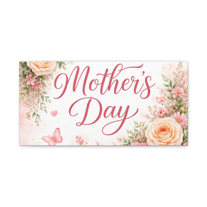 Mother's Day Canvas Wall Art - "Happy Mother's Day" Floral Stretched Matte Print