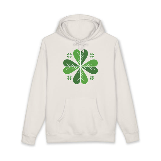 St. Patrick’s Day Clover Hoodie — Green Four-Leaf Shamrock Design
