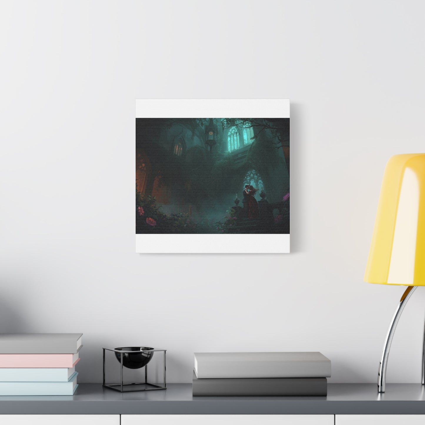 Gothic Romance Matte Canvas Wall Art — Enchanted Ruins with Lovers