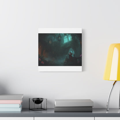 Gothic Romance Matte Canvas Wall Art — Enchanted Ruins with Lovers