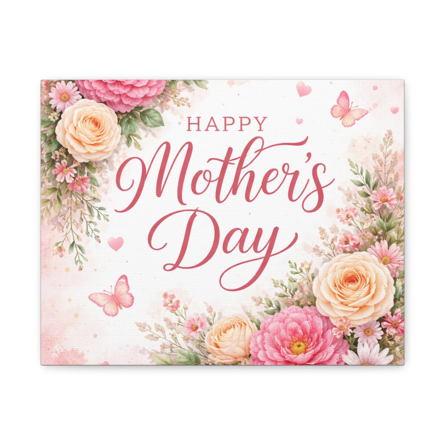Mother's Day Canvas Wall Art - "Happy Mother's Day" Floral Stretched Matte Print