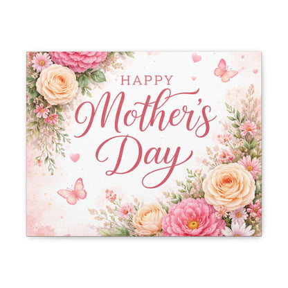 Mother's Day Canvas Wall Art - "Happy Mother's Day" Floral Stretched Matte Print