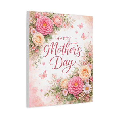 Mother's Day Canvas Wall Art - "Happy Mother's Day" Floral Stretched Matte Print