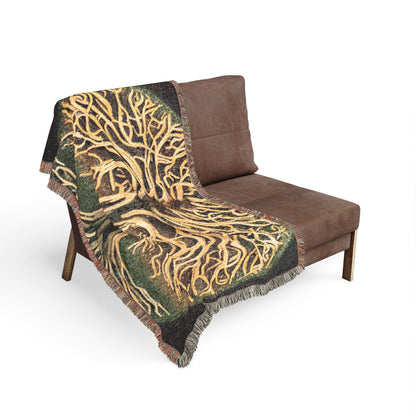 Woven Blanket: Golden Tree of Life Throw (Bohemian Decorative Tapestry Blanket)