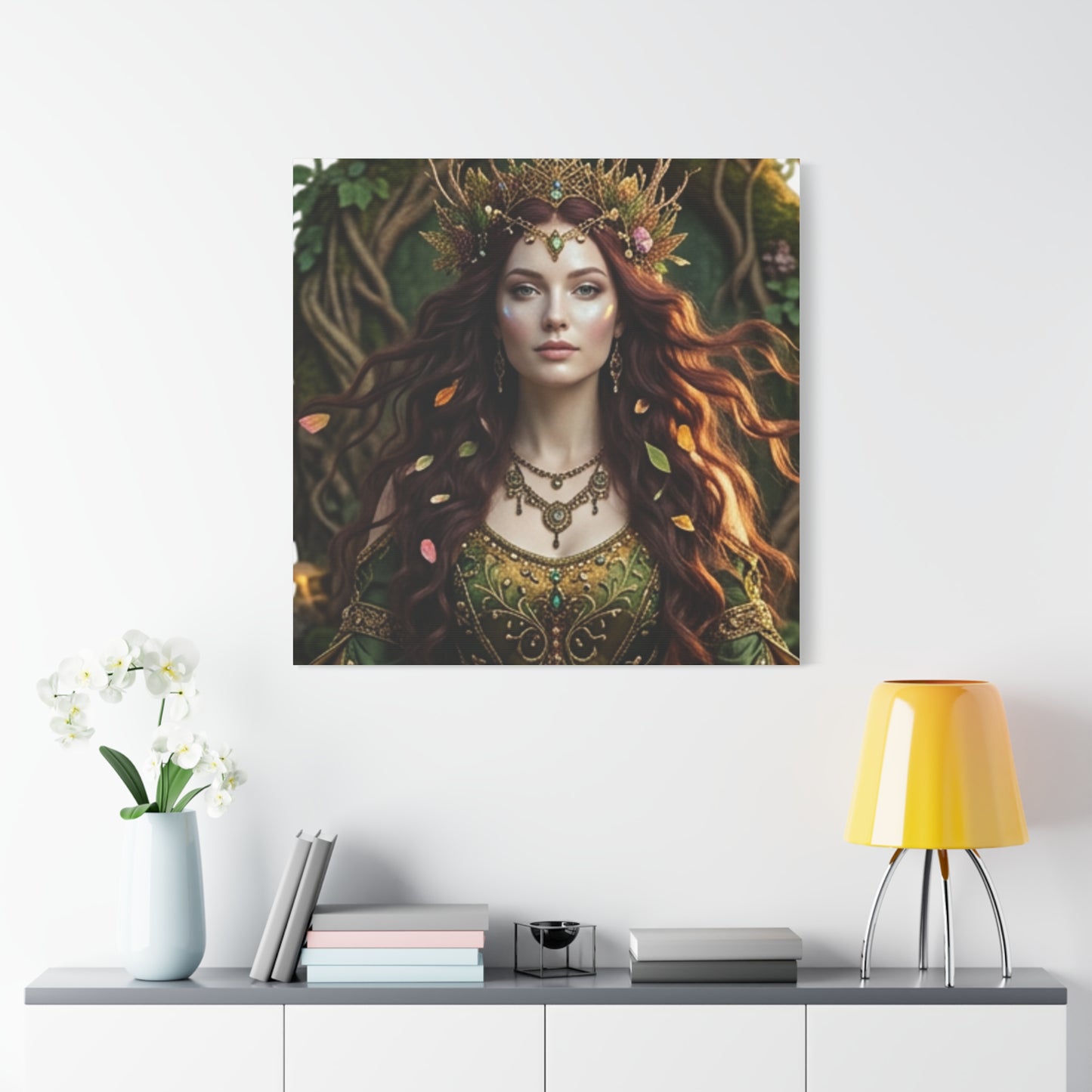 Forest Goddess Canvas Print – Ethereal Redhead Portrait Matte Stretched Wall Art