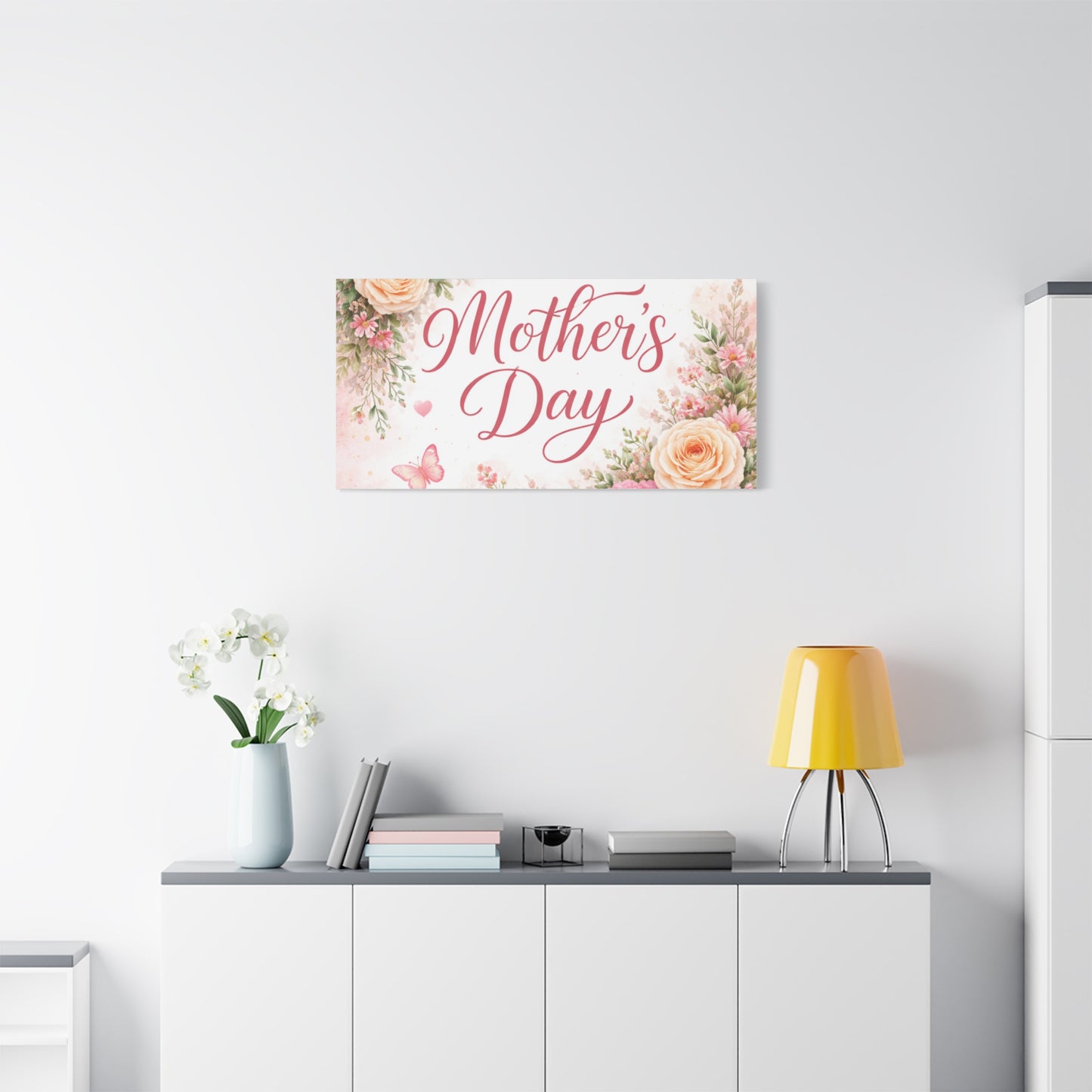 Mother's Day Canvas Wall Art - "Happy Mother's Day" Floral Stretched Matte Print