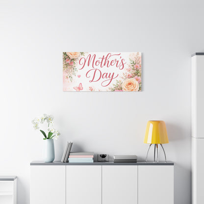 Mother's Day Canvas Wall Art - "Happy Mother's Day" Floral Stretched Matte Print