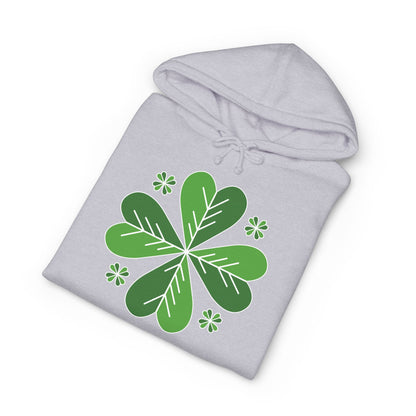 St. Patrick’s Day Clover Hoodie — Green Four-Leaf Shamrock Design