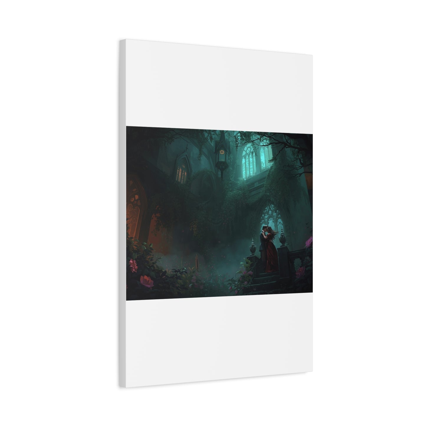 Gothic Romance Matte Canvas Wall Art — Enchanted Ruins with Lovers