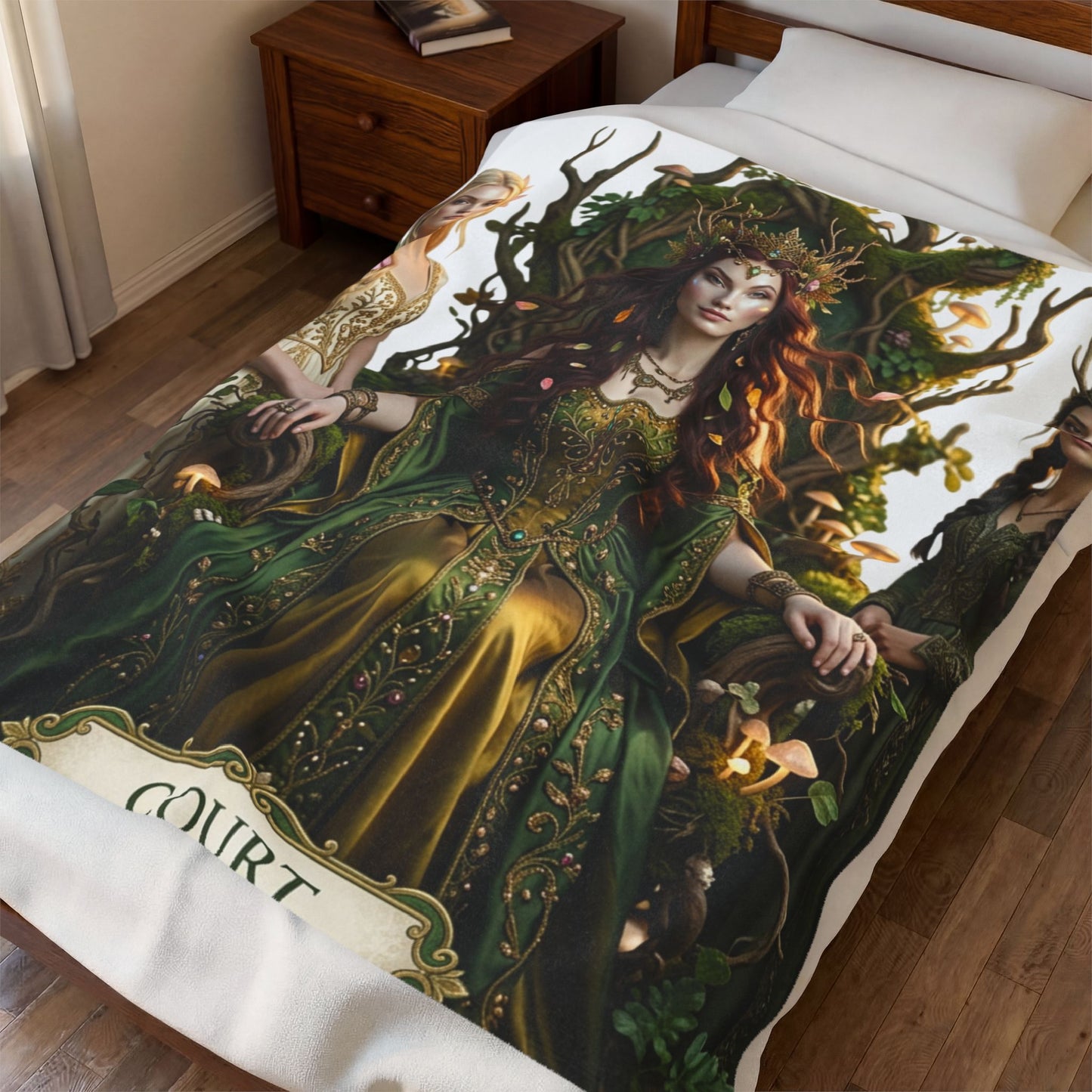Court of the Forest Queen Velveteen Plush Blanket — Fantasy Goddess Throw