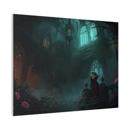 Gothic Romance Matte Canvas Wall Art — Enchanted Ruins with Lovers