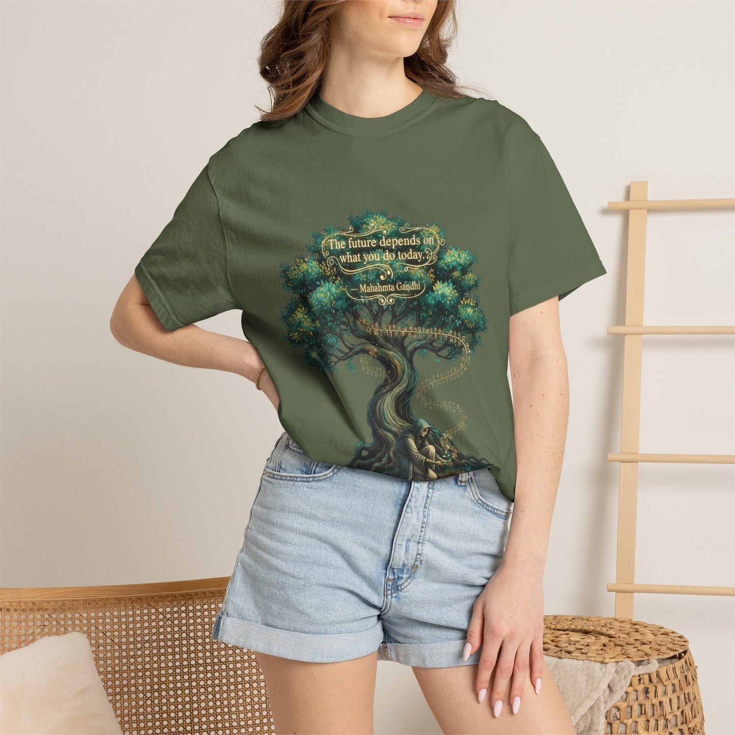 Tree of Wisdom T‑Shirt — "The future depends on what we do today" Nature Quote Tee
