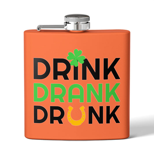 Stainless Flask — "Drink Drank Drunk" St. Patrick's Day 6oz Hip Flask
