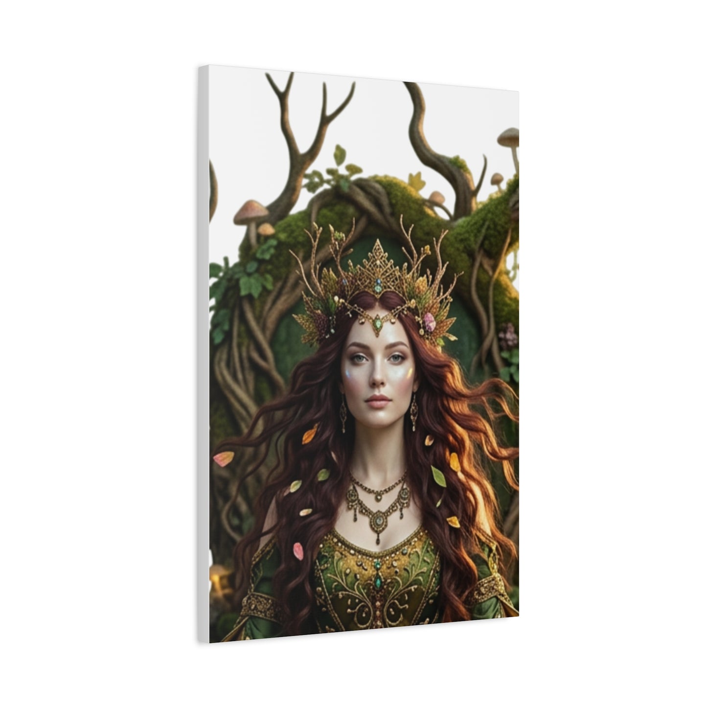 Forest Goddess Canvas Print – Ethereal Redhead Portrait Matte Stretched Wall Art