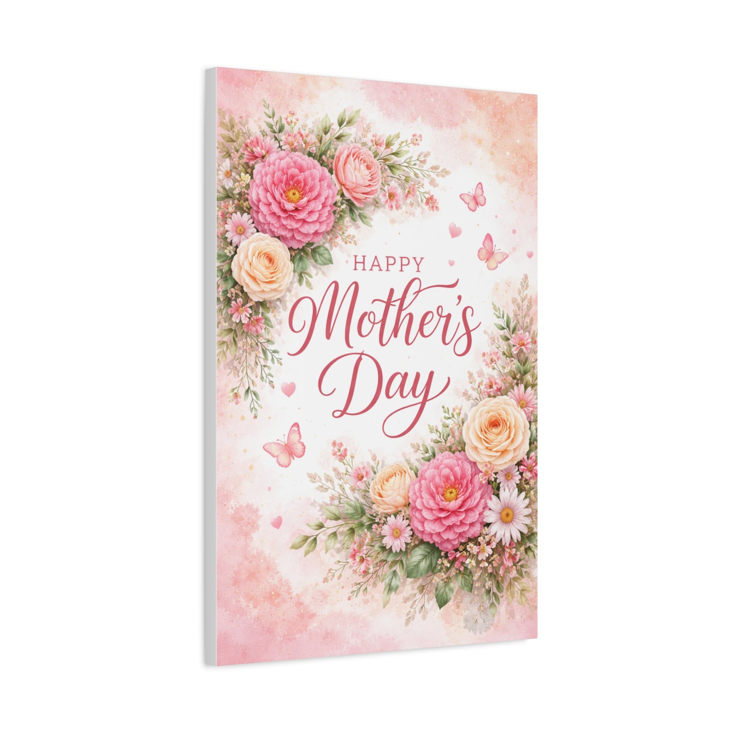 Mother's Day Canvas Wall Art - "Happy Mother's Day" Floral Stretched Matte Print