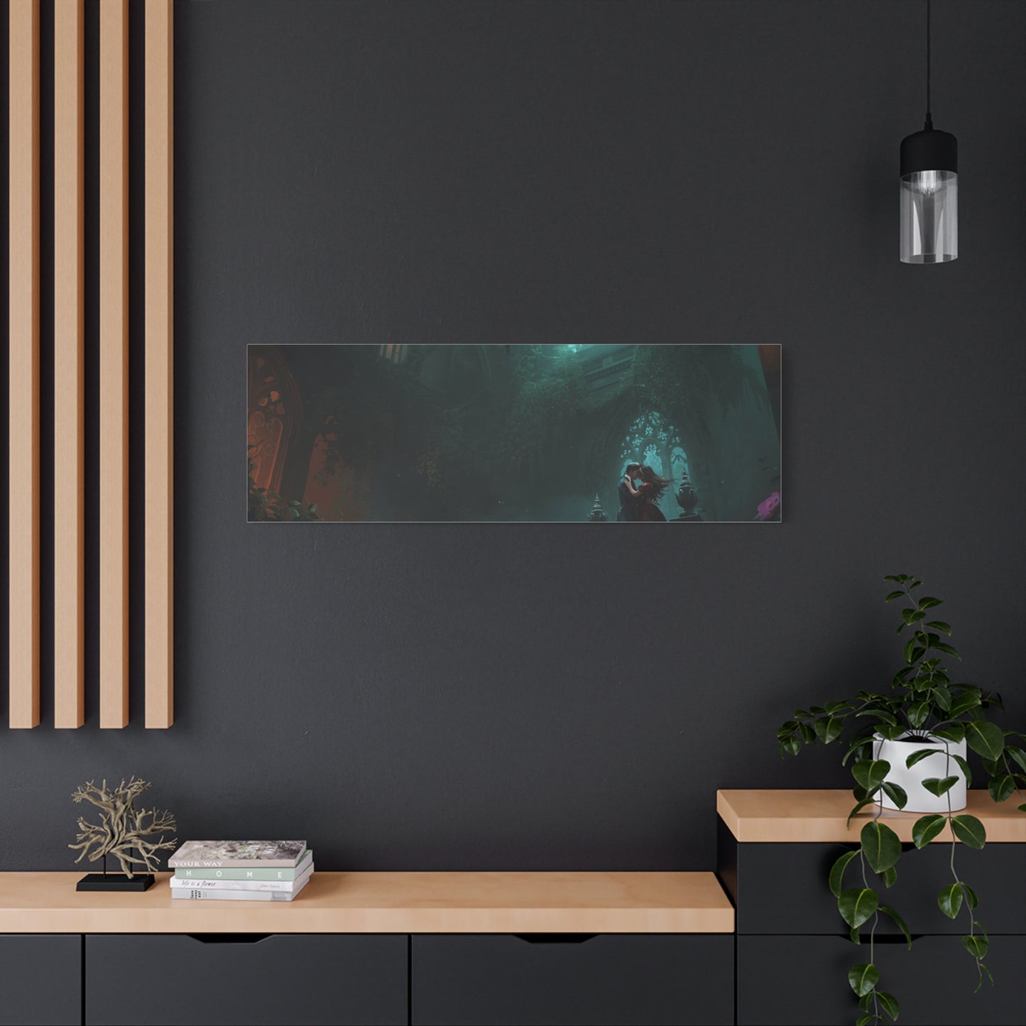 Gothic Romance Matte Canvas Wall Art — Enchanted Ruins with Lovers