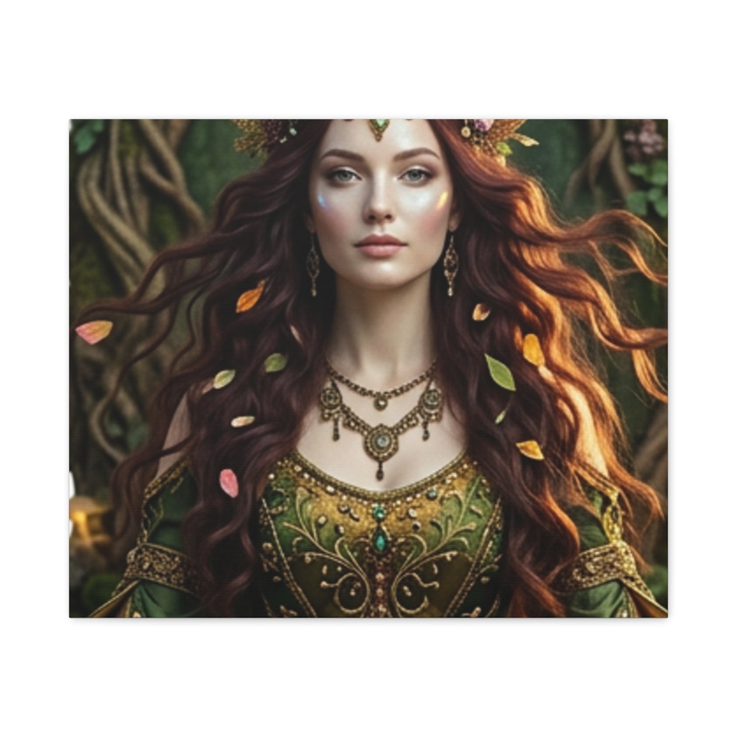 Forest Goddess Canvas Print – Ethereal Redhead Portrait Matte Stretched Wall Art