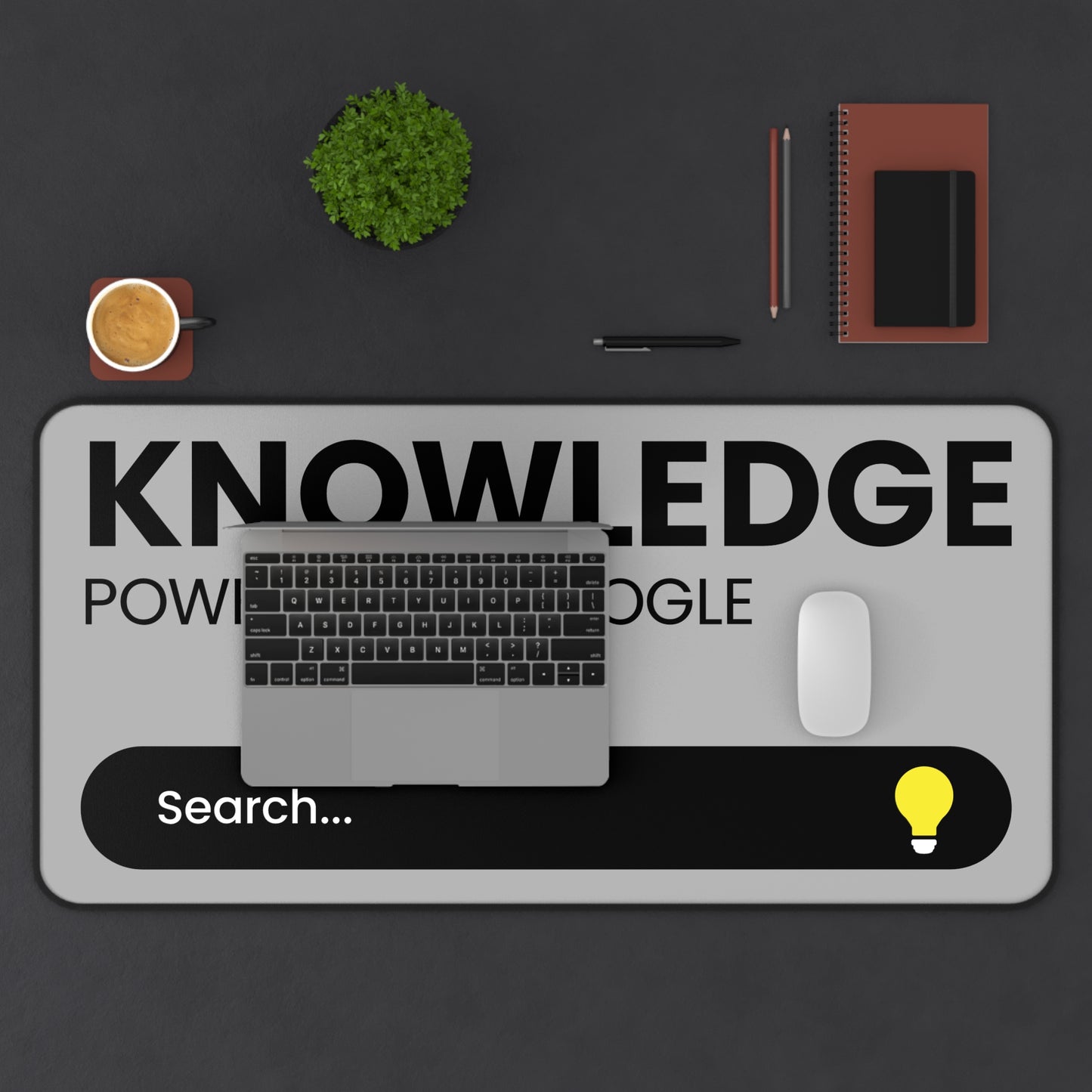 Desk Mat — "Knowledge Powered by Google" Search Bar Mousepad for Students & Tech Professionals