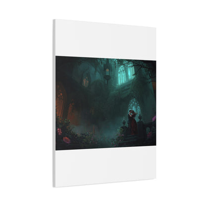 Gothic Romance Matte Canvas Wall Art — Enchanted Ruins with Lovers