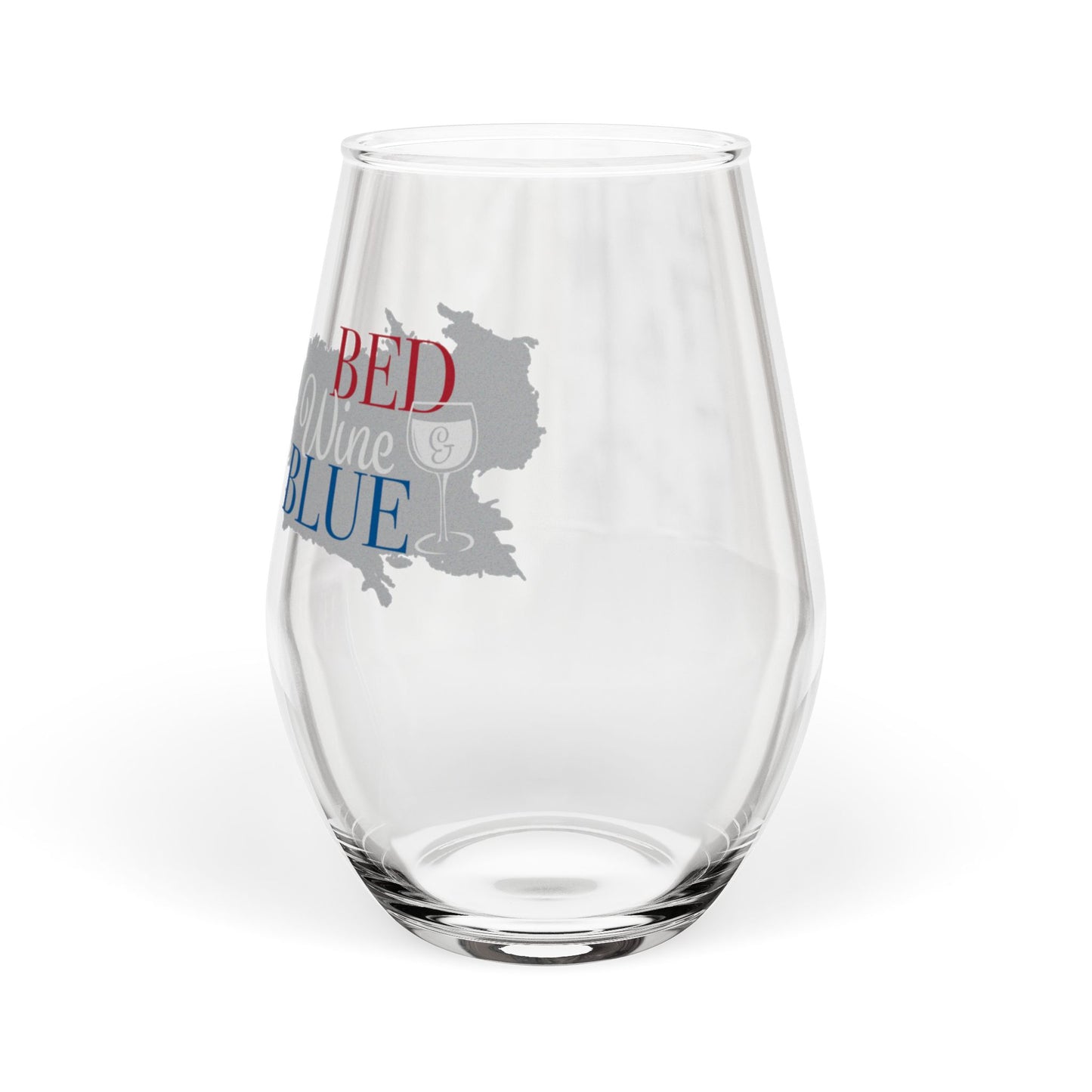 Stemless Wine Glass — Red, White & Blue 'Bed Wine Blue' Patriotic Design, 11.75oz