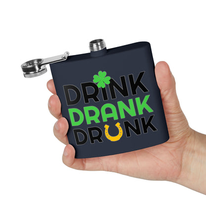 Stainless Flask — "Drink Drank Drunk" St. Patrick's Day 6oz Hip Flask