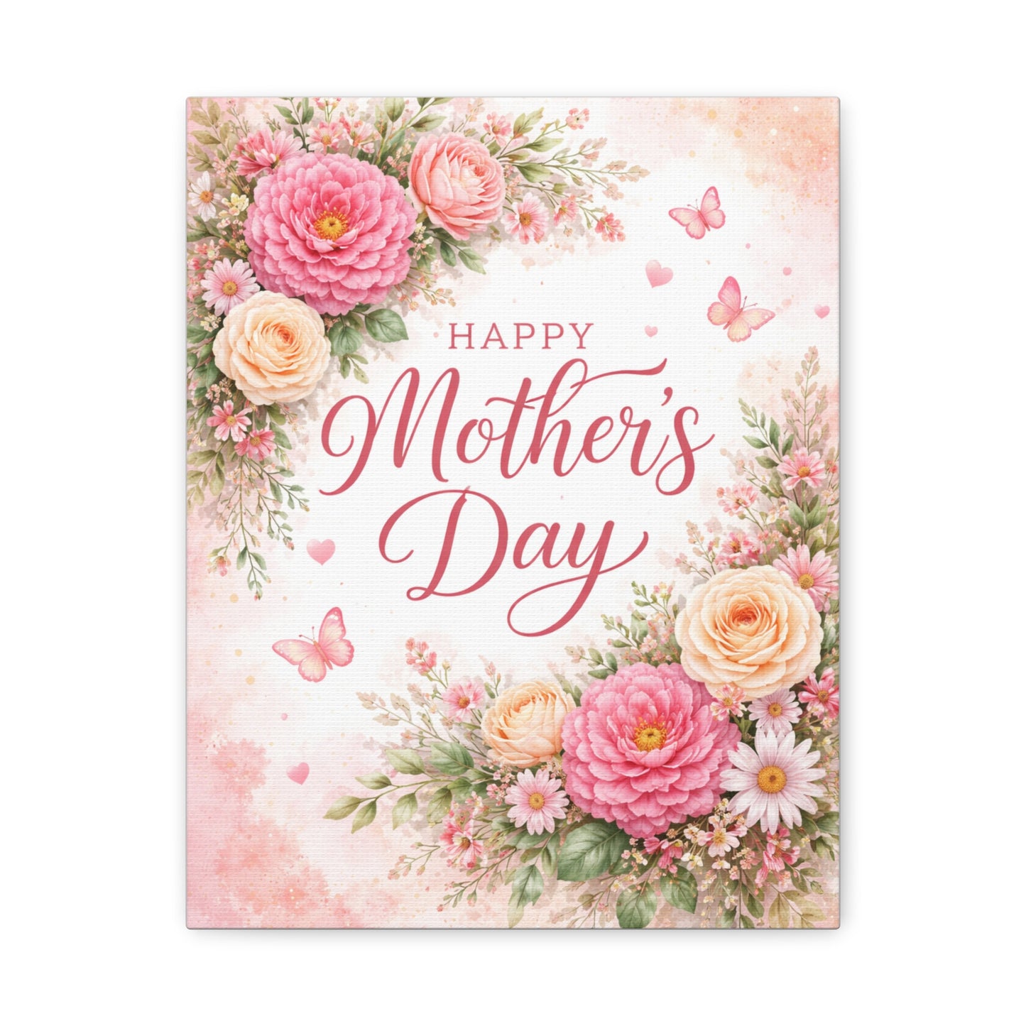 Mother's Day Canvas Wall Art - "Happy Mother's Day" Floral Stretched Matte Print