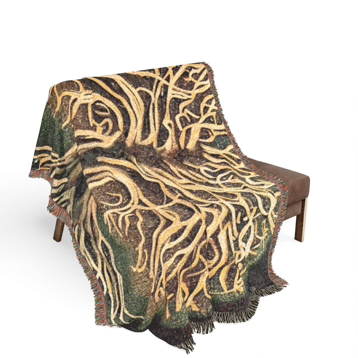Woven Blanket: Golden Tree of Life Throw (Bohemian Decorative Tapestry Blanket)
