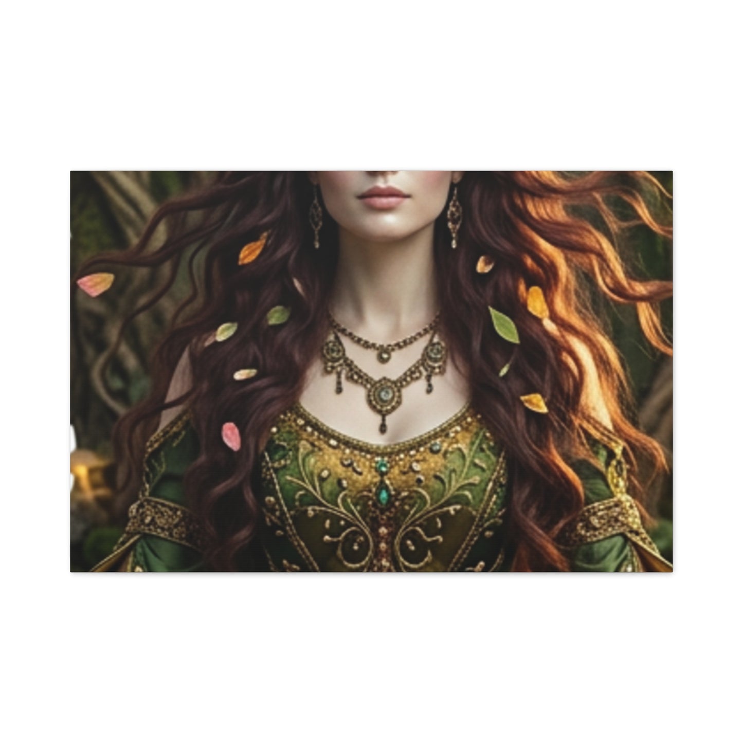 Forest Goddess Canvas Print – Ethereal Redhead Portrait Matte Stretched Wall Art