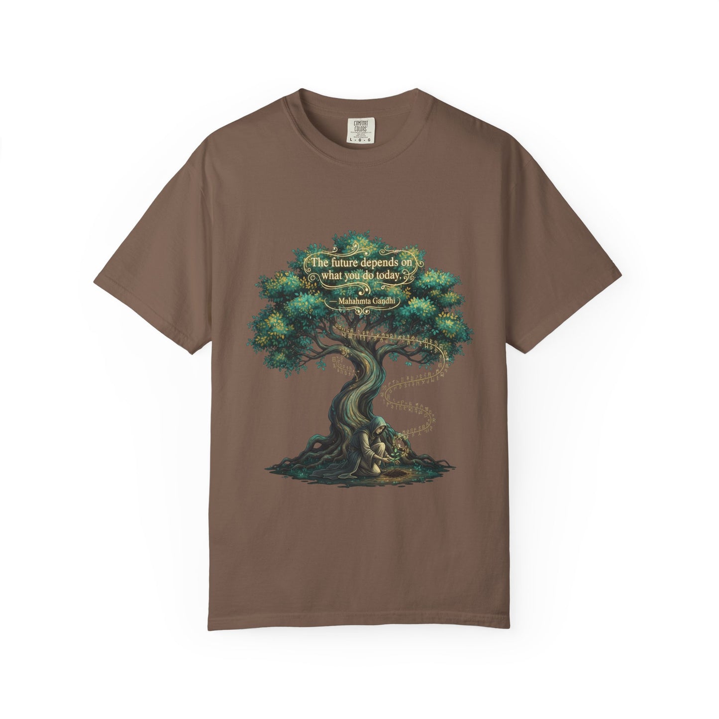 Tree of Wisdom T‑Shirt — "The future depends on what we do today" Nature Quote Tee