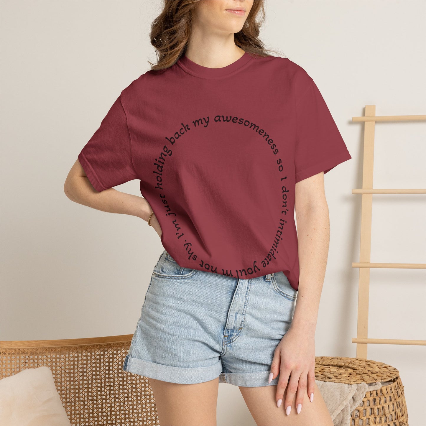 T-Shirt — "I'm just holding back my awesomeness" Circle Text Graphic Tee