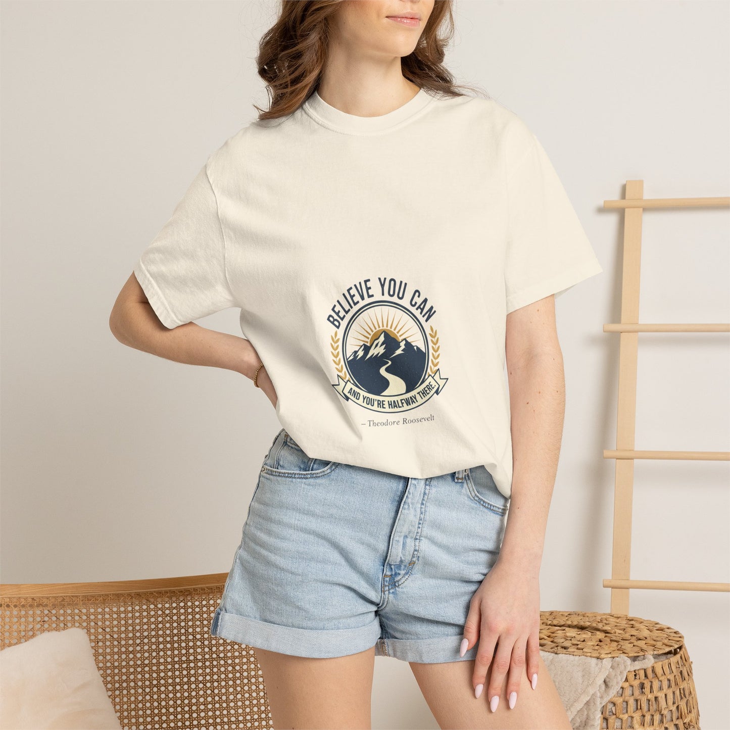 Believe You Can Mountain Motif T-Shirt