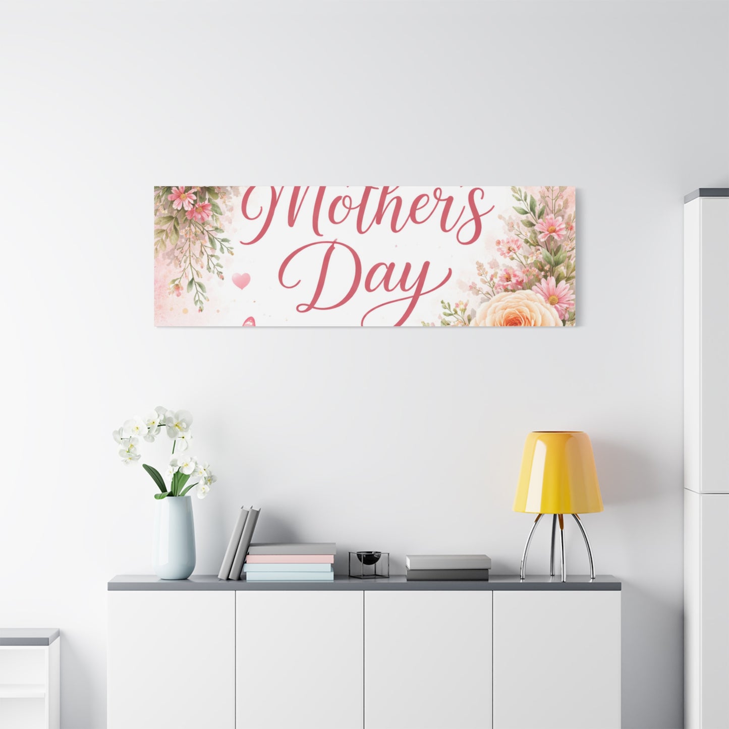 Mother's Day Canvas Wall Art - "Happy Mother's Day" Floral Stretched Matte Print