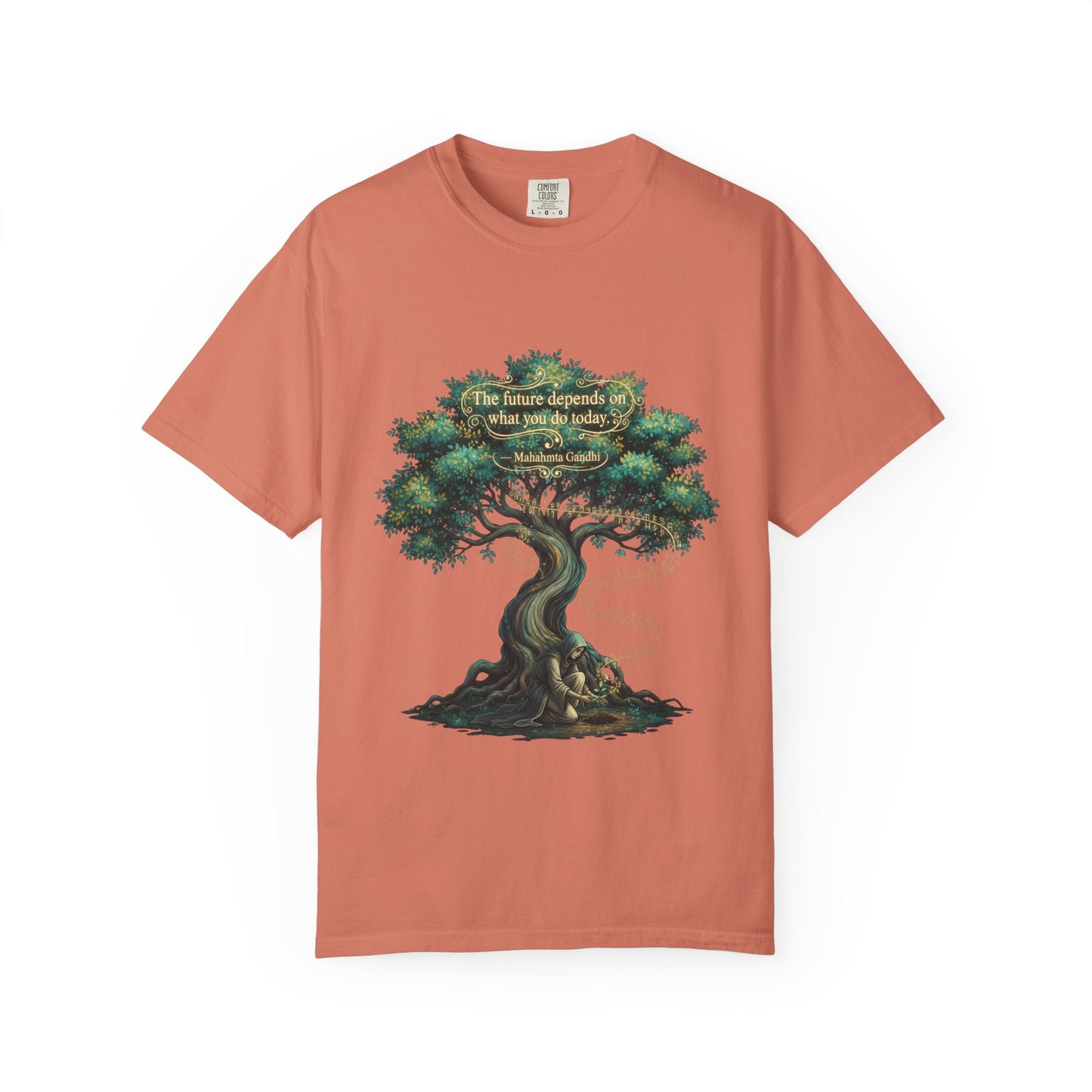 Tree of Wisdom T‑Shirt — "The future depends on what we do today" Nature Quote Tee