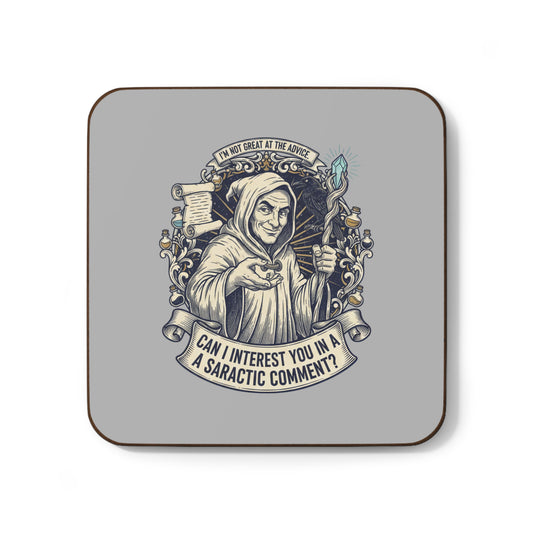 Sarcastic Wizard Coaster — "Can I Interest You in a Sarcastic Comment?" Hardboard Drink Coaster