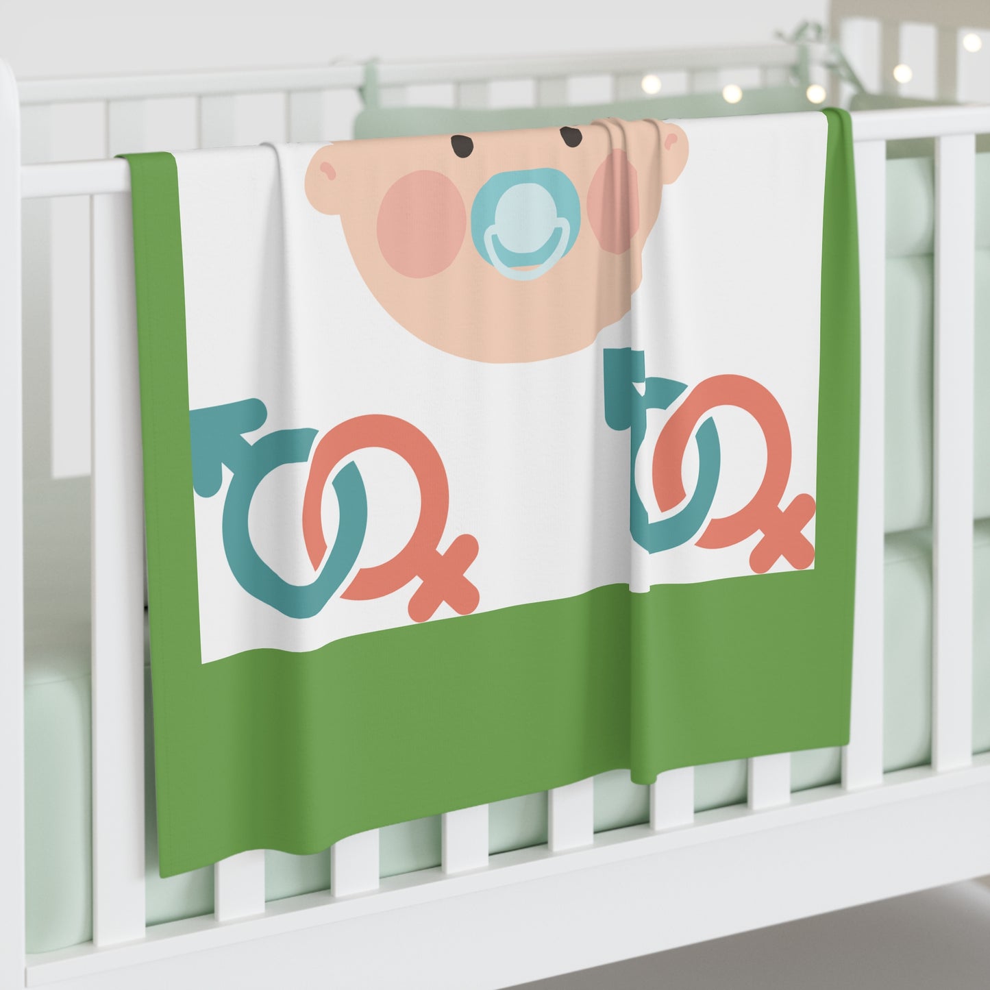 Baby Swaddle Blanket — Gender Reveal Baby Swaddle with Cute Pacifier Baby Face & Blue/Pink Bunting