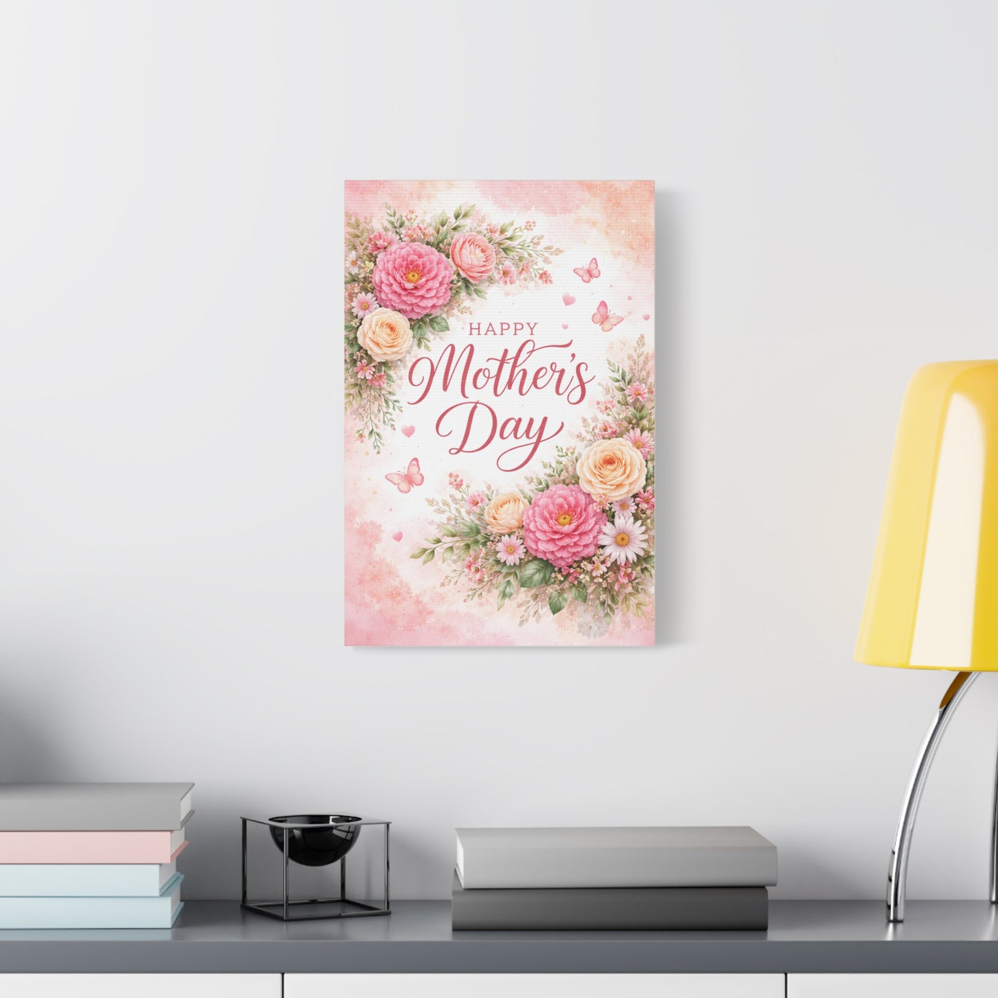 Mother's Day Canvas Wall Art - "Happy Mother's Day" Floral Stretched Matte Print