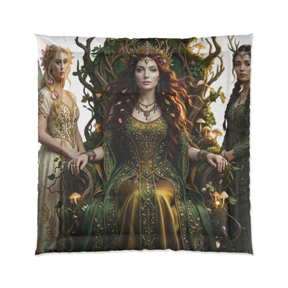 Court Goddess Comforter - Fantasy Medieval Green Queen Bedding