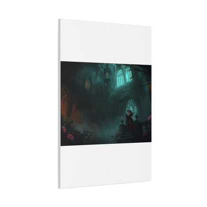 Gothic Romance Matte Canvas Wall Art — Enchanted Ruins with Lovers
