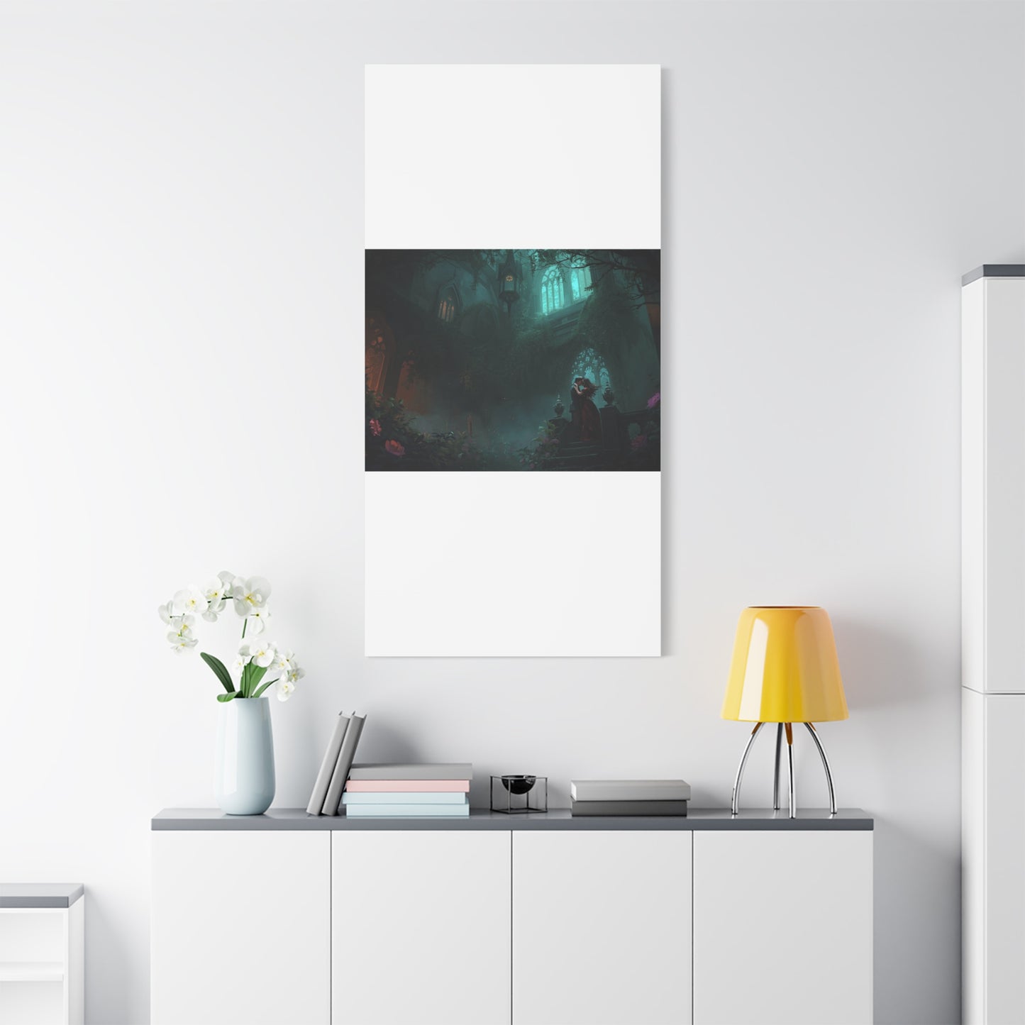 Gothic Romance Matte Canvas Wall Art — Enchanted Ruins with Lovers