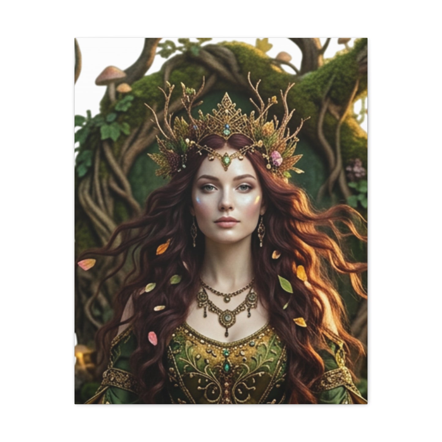 Forest Goddess Canvas Print – Ethereal Redhead Portrait Matte Stretched Wall Art
