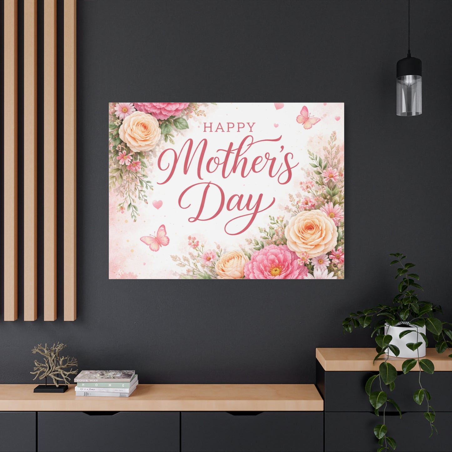 Mother's Day Canvas Wall Art - "Happy Mother's Day" Floral Stretched Matte Print