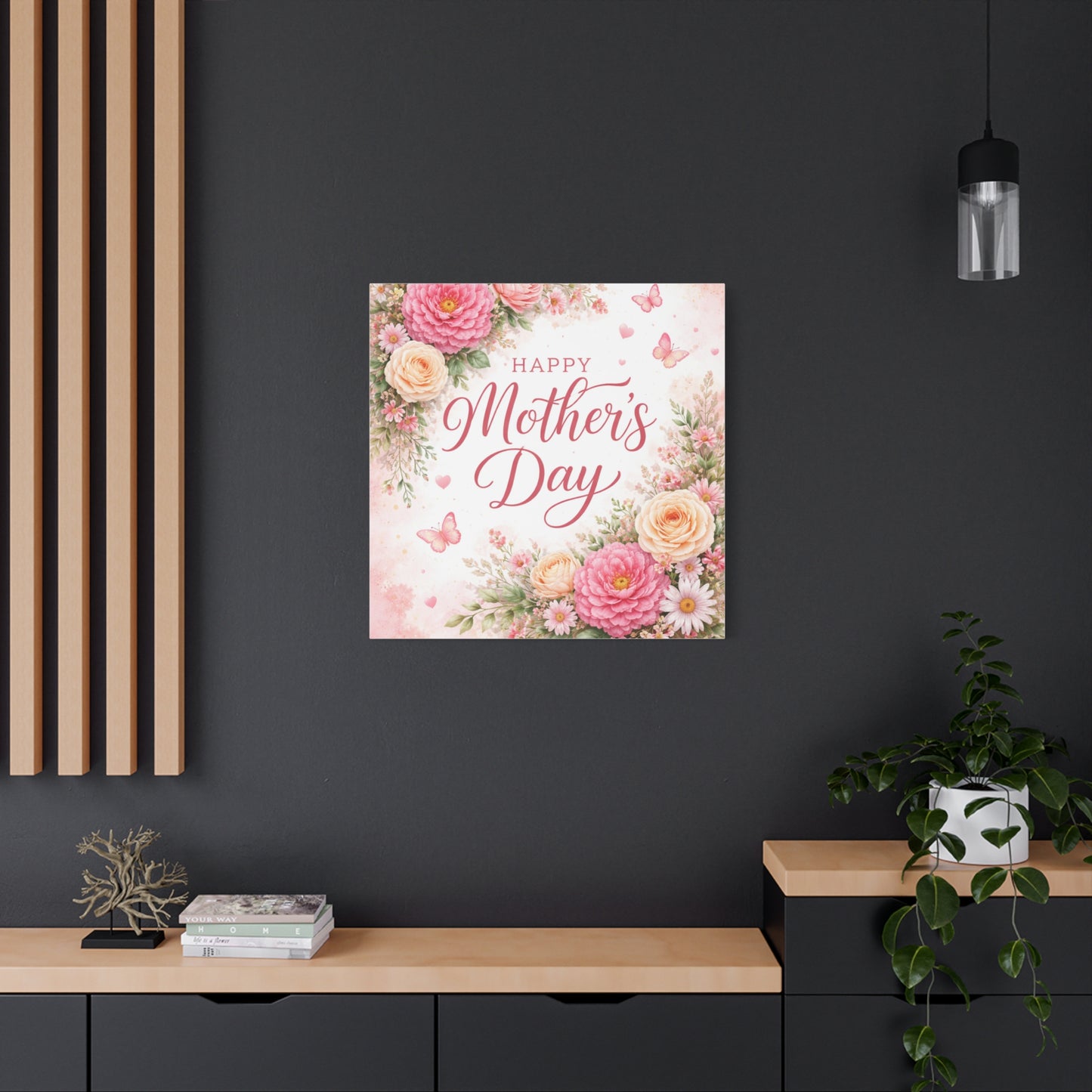 Mother's Day Canvas Wall Art - "Happy Mother's Day" Floral Stretched Matte Print