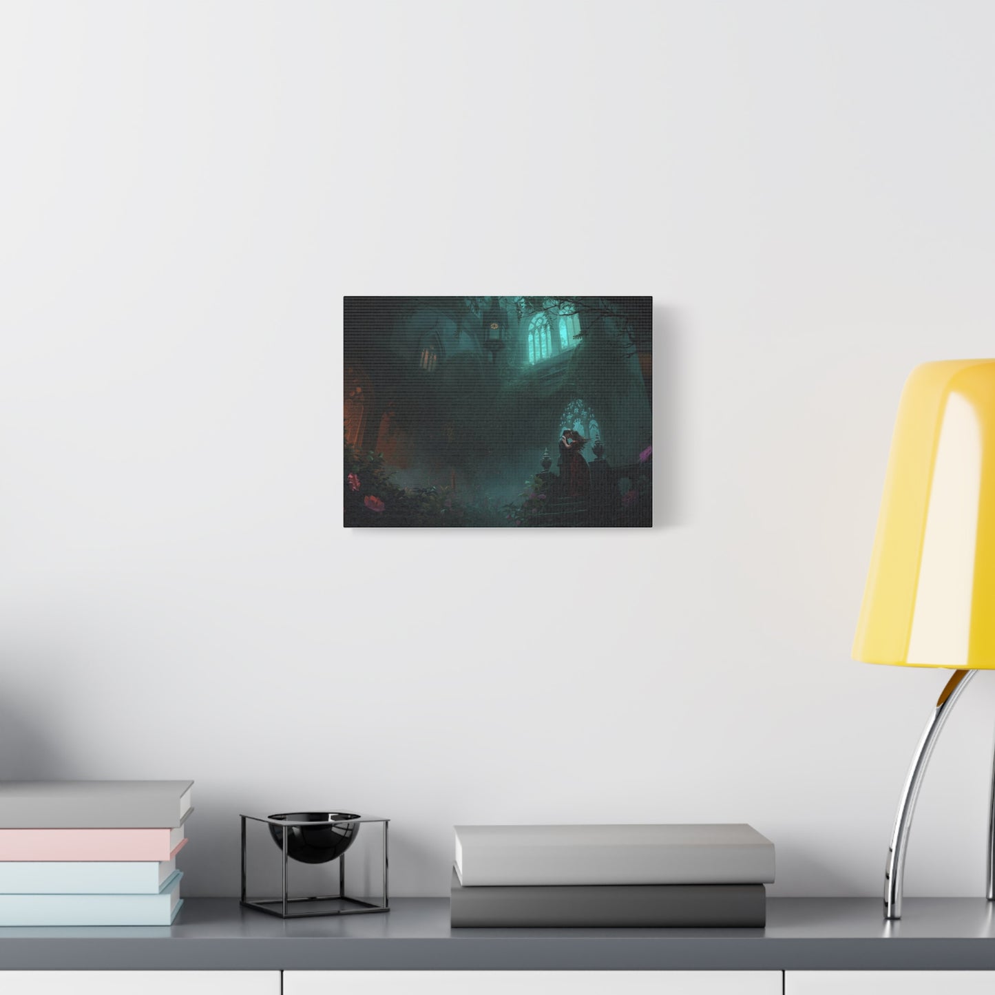 Gothic Romance Matte Canvas Wall Art — Enchanted Ruins with Lovers
