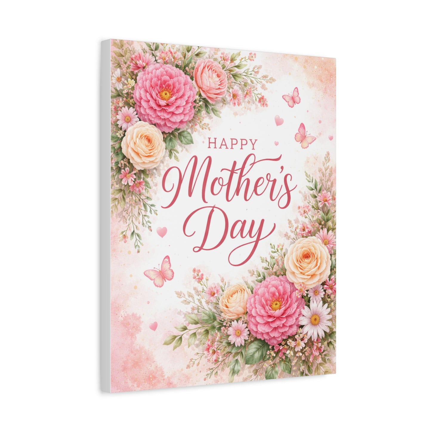 Mother's Day Canvas Wall Art - "Happy Mother's Day" Floral Stretched Matte Print