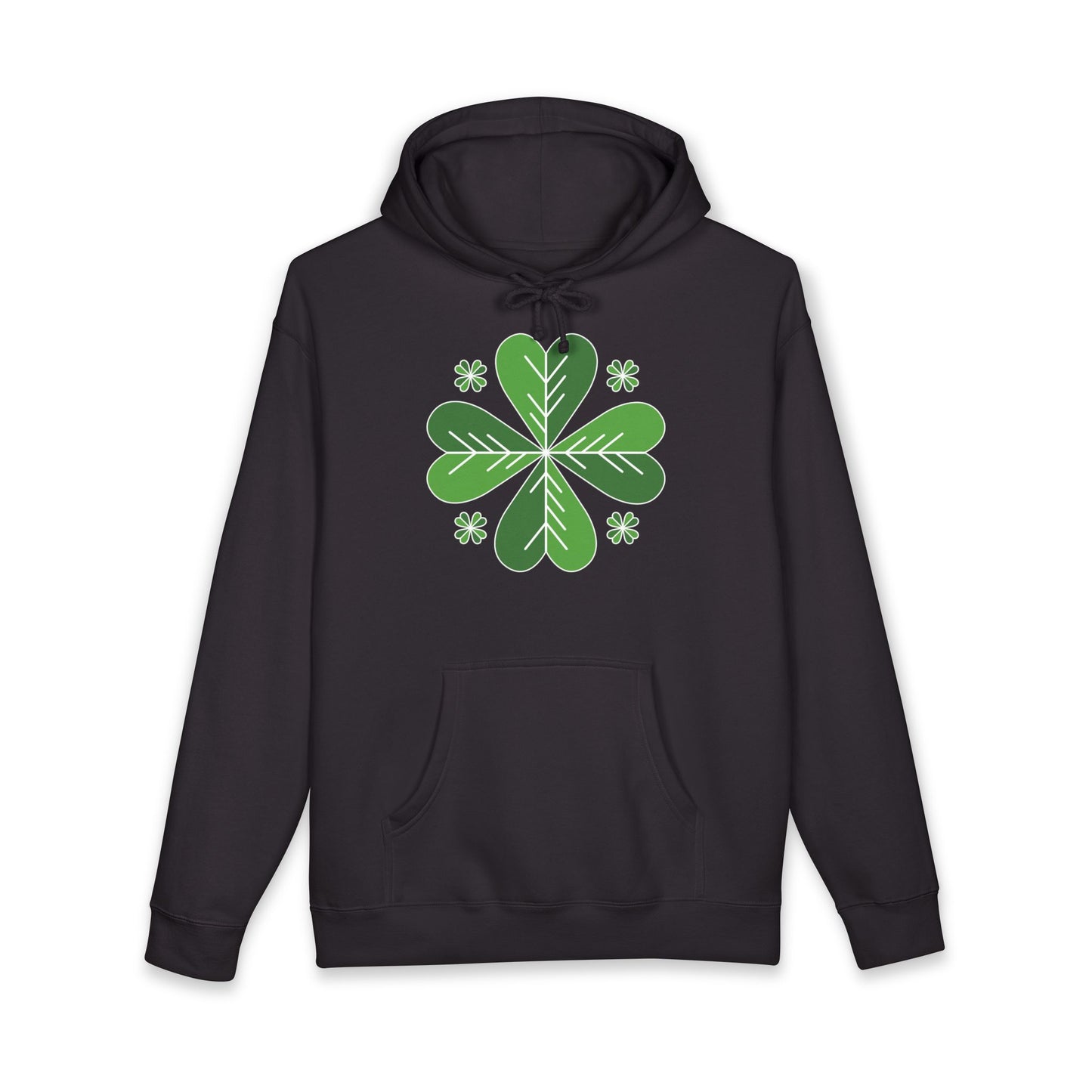 St. Patrick’s Day Clover Hoodie — Green Four-Leaf Shamrock Design